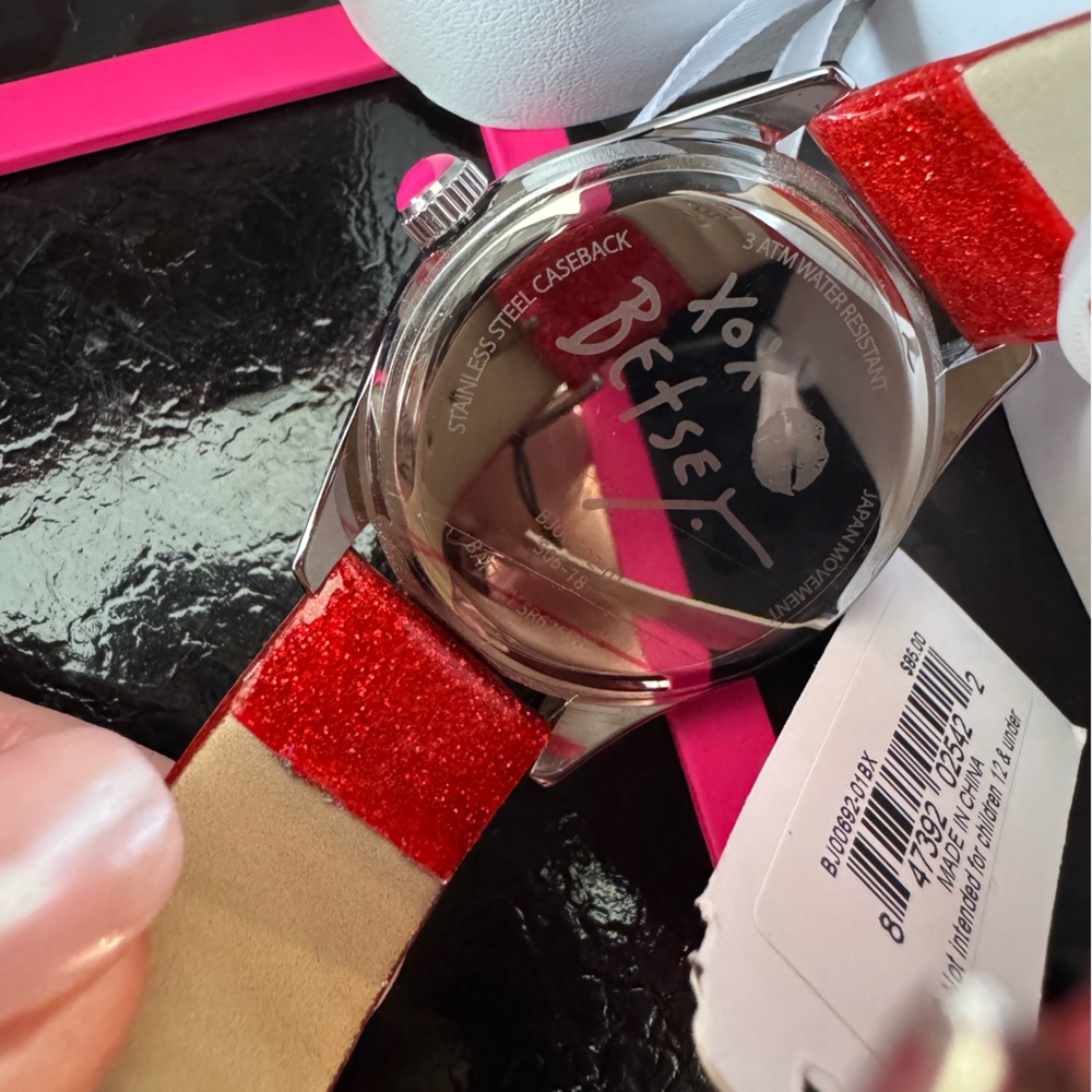 BETSEY JOHNSON "GOLDEN FRIES" RED STRAP WATCH NWT - Picture 5 of 6